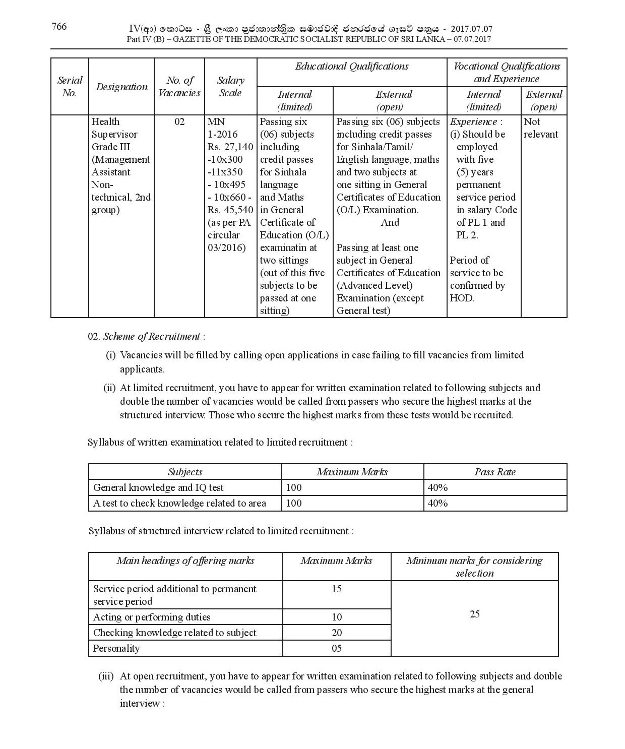 Health Supervisor - Biyagama Pradeshiya Sabha